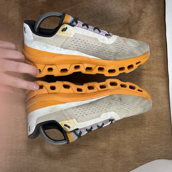 On Running Athletic Shoes in Cream and Orange - Picture 6 of 11